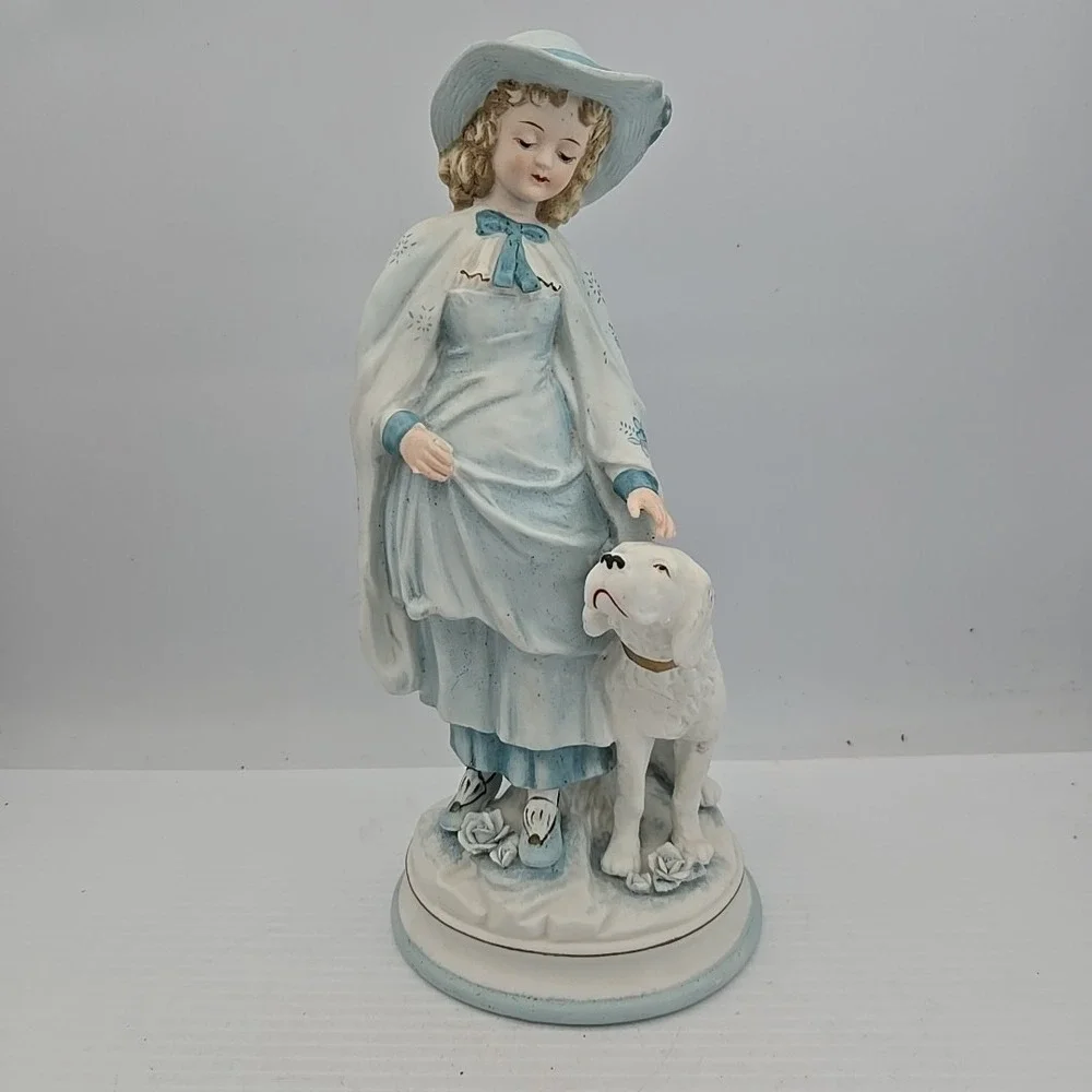 Vintage Andrea by Sadek Victorian Girl Labrador Dog Blue White Figure 13